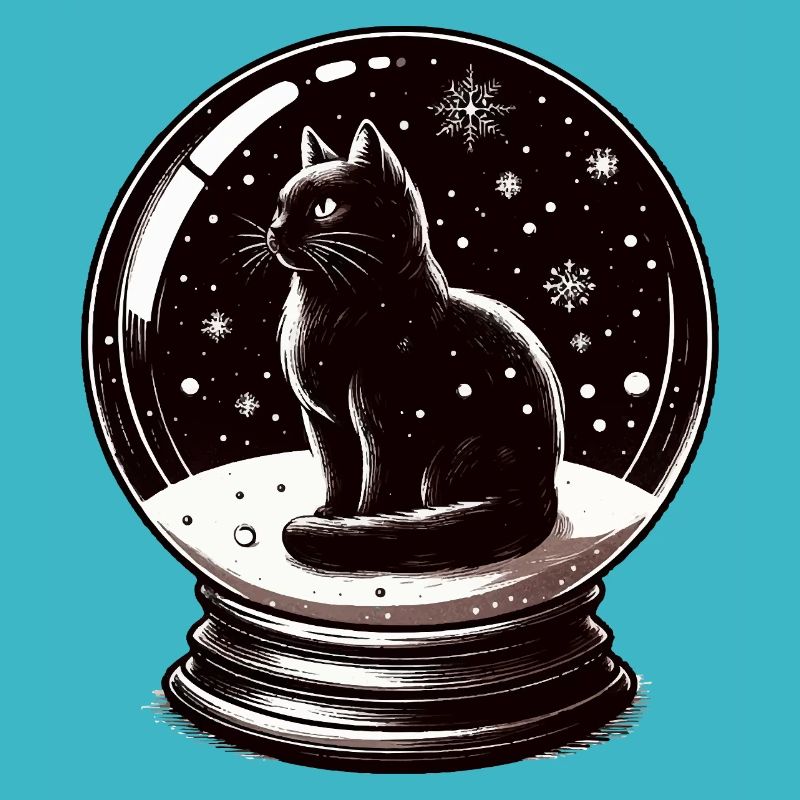 Boule à neige avec chat noir d’hiver pour