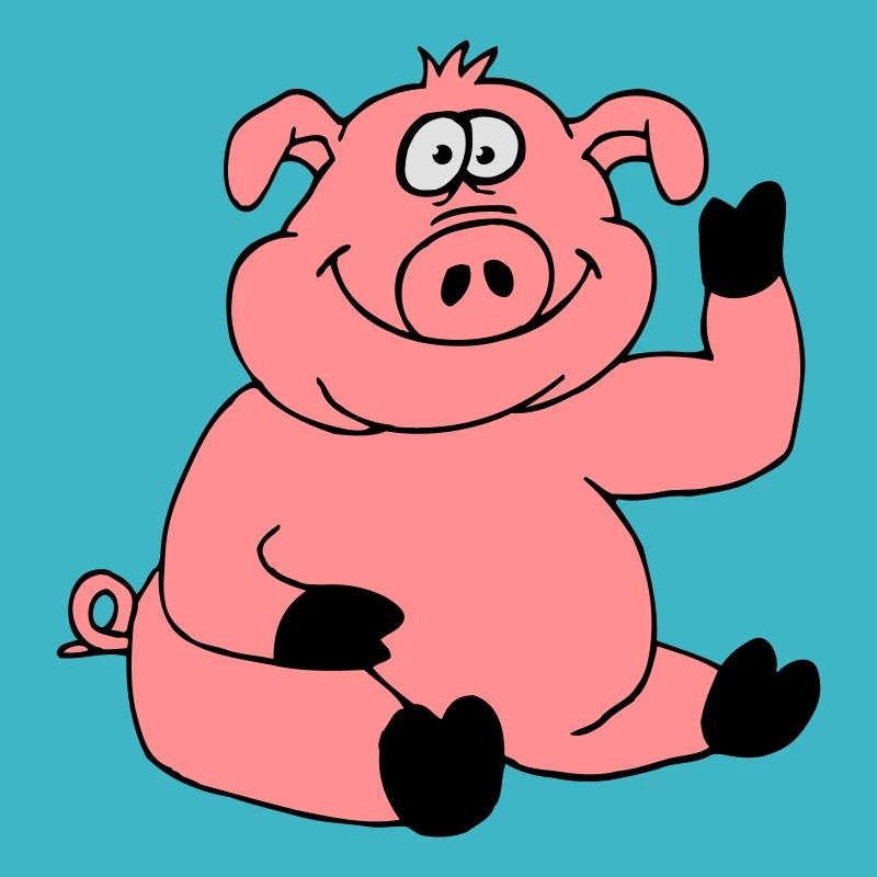 Cute cartoon comic pig waves friendly