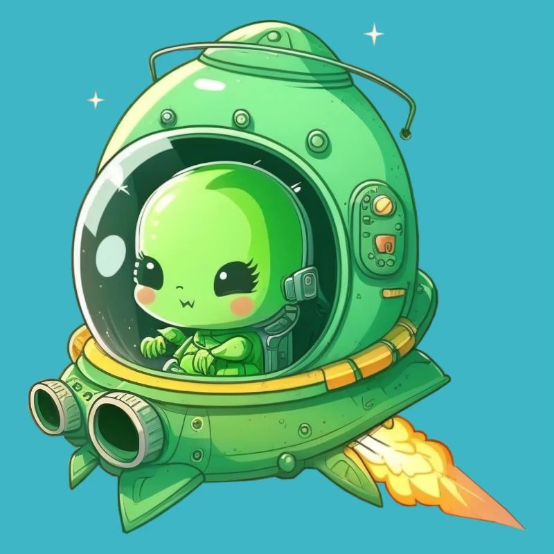 Mignon extraterrestre dans un vaisseau spatial vert
