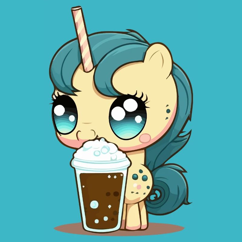 Unicorn drinks bubble tea kawaii anime