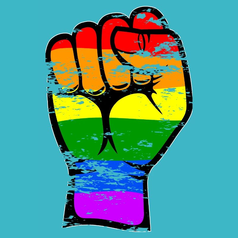Symbole de poing de la main de drapeau de couleur arc-en-ciel utilisé