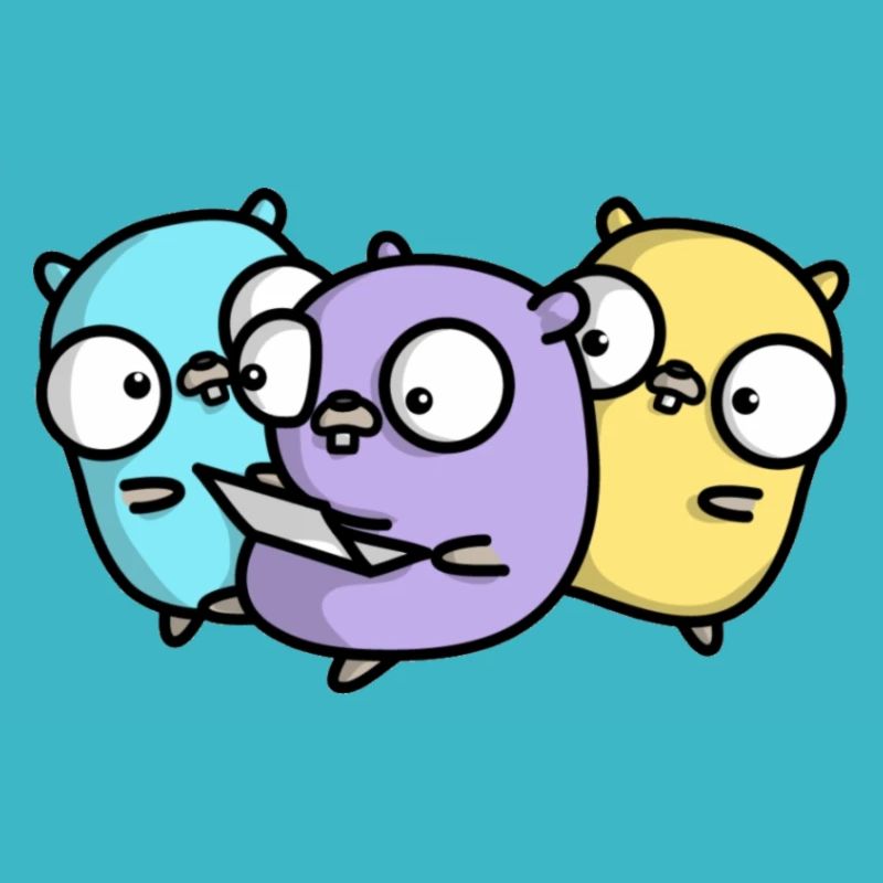 Three cute gophers in pair programming