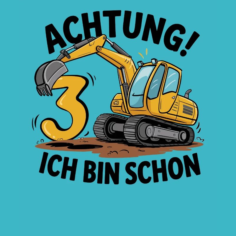 3rd Birthday 3 Years Excavator Construction Vehicle Construction Site