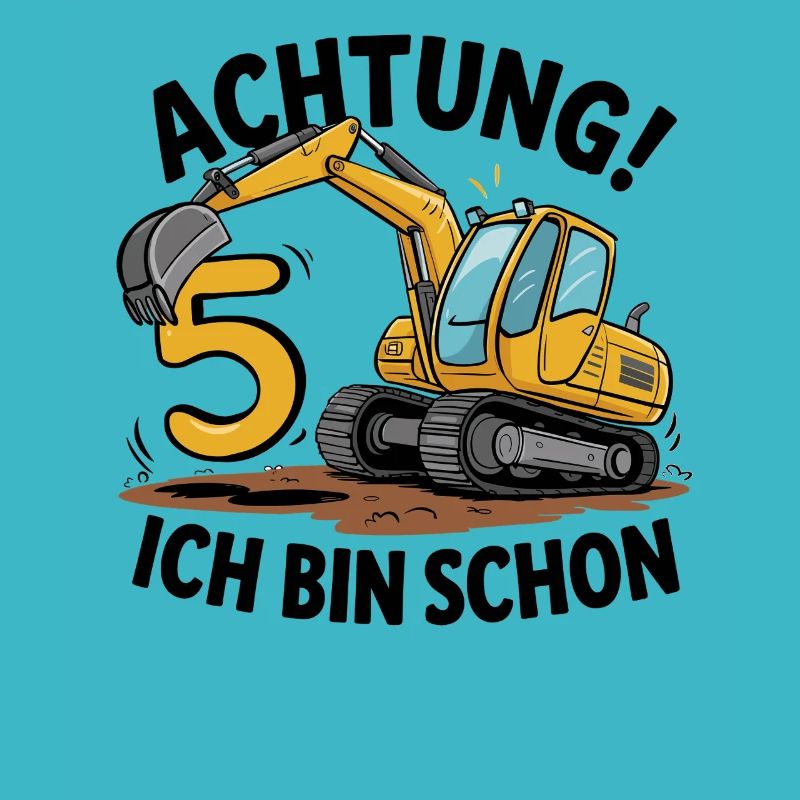 5th Birthday 5 Years Excavator Construction Vehicle Construction Site