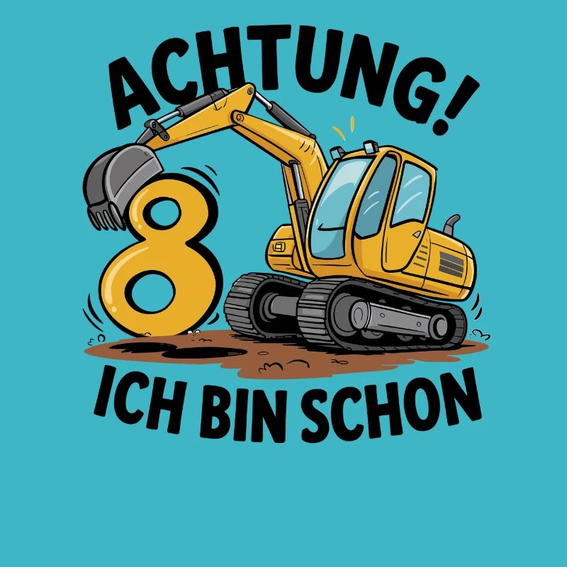 8th Birthday 8 Years Excavator Construction Vehicle Construction Site
