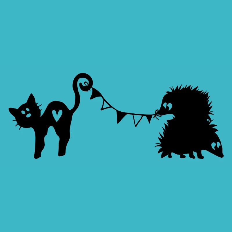 Katze und Igel feiern mit Wimpel