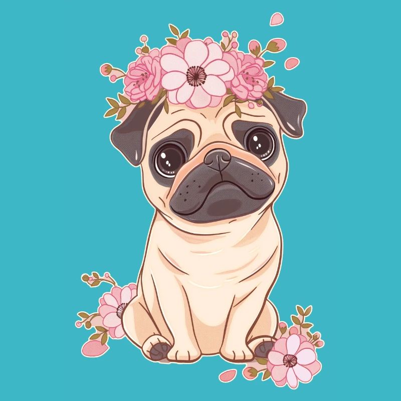 Mops mit Blumen