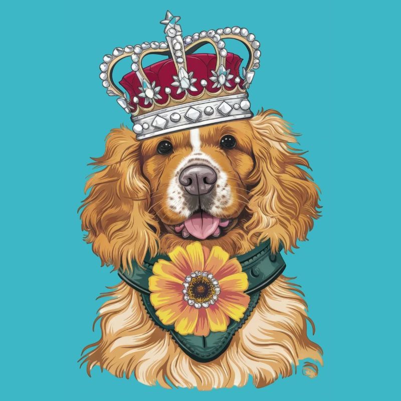 Cocker Spaniel mit Blumen und Krone