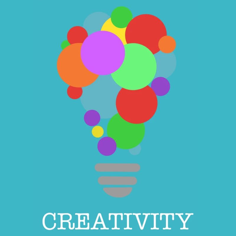 CREATIVITY lightbulb with white print