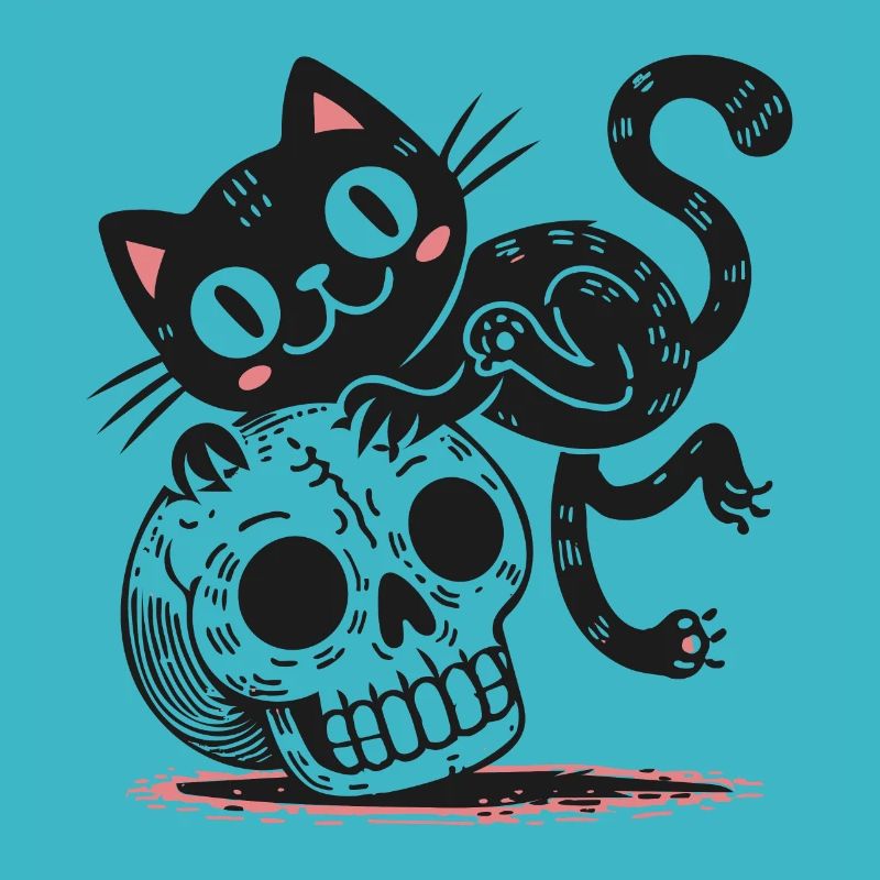 Chat noir et crâne