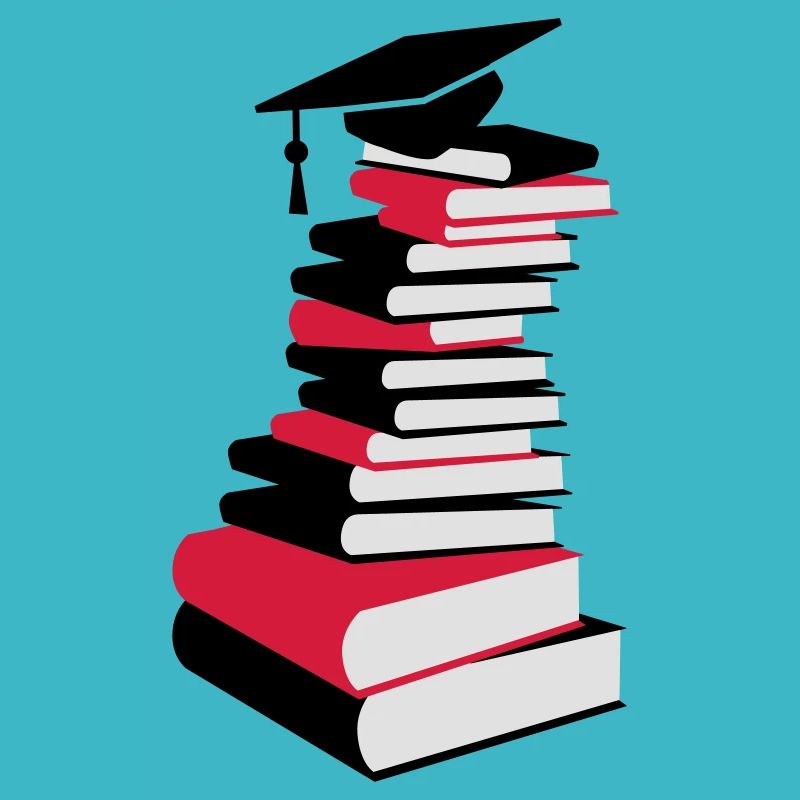 Bücherstapel mit Doktorhut