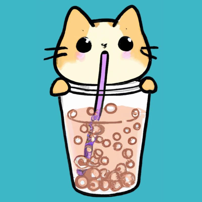 Cute kawaii cat drinking bubble tea child
