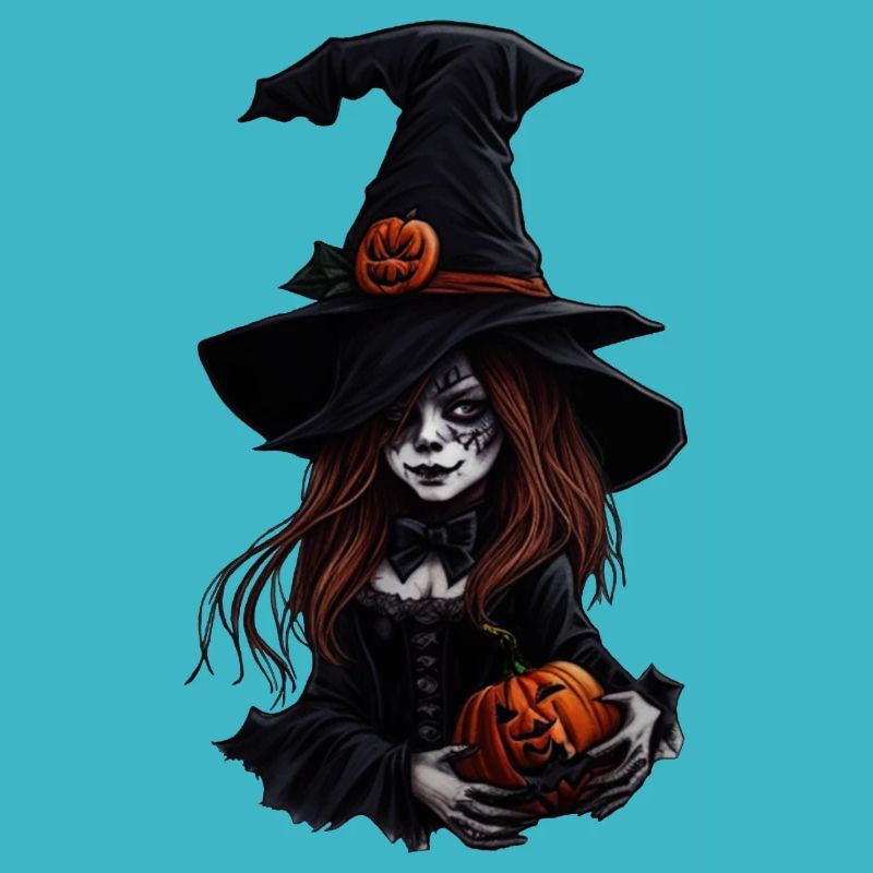 Halloween-Hexe mit Kürbissen