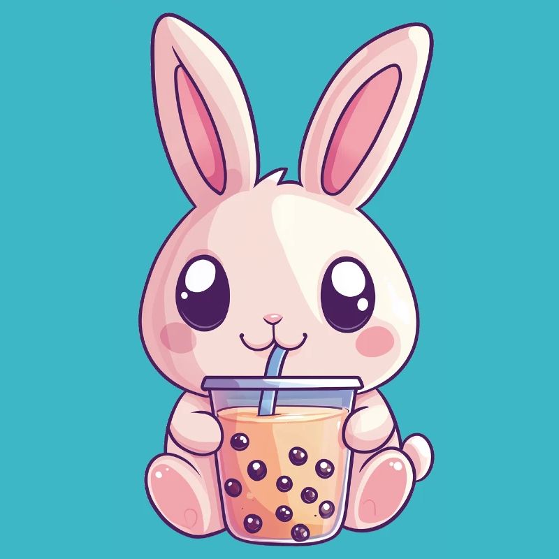 Hase trinkt Bubble Tea