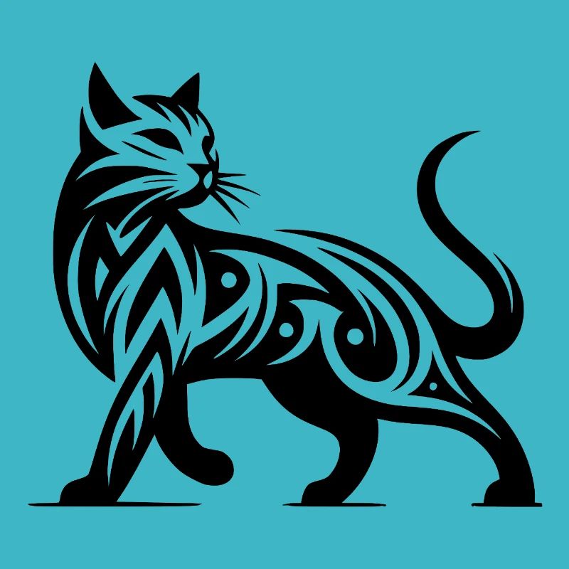 Tribal cat tattoo in stylish elegance