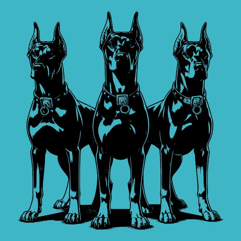 Drei grimmige wachsame Dobermänner Hunde