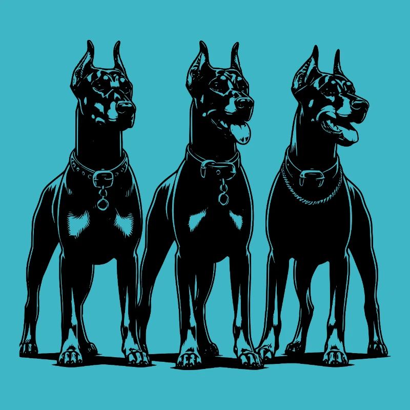 Drei schlaue wachsame Dobermänner Hunde