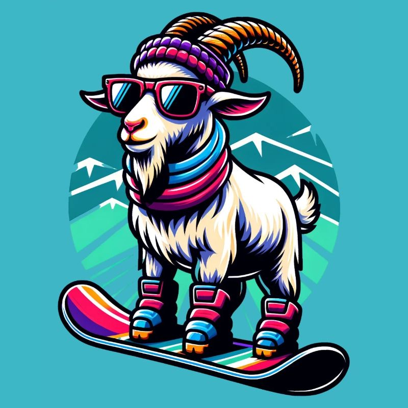 Conception d’aventure hivernale de snowboard de chèvre