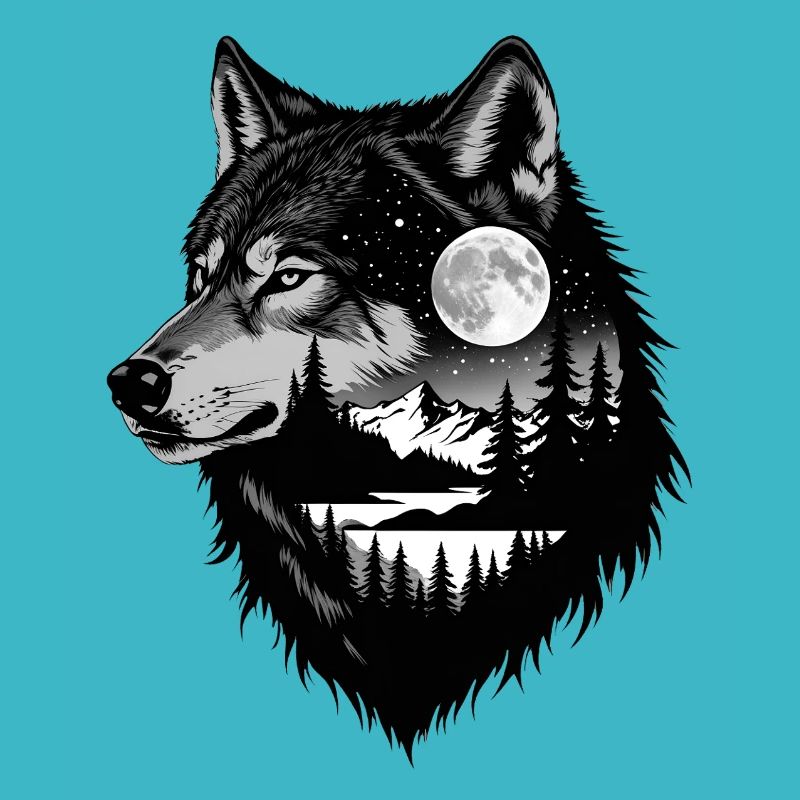 Black Wolf Wolf Portrait. Wolf design