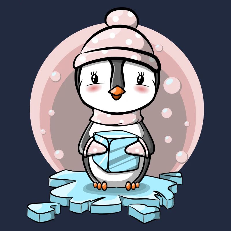 Pinguin Mädchen mit Mütze und Eiswürfel