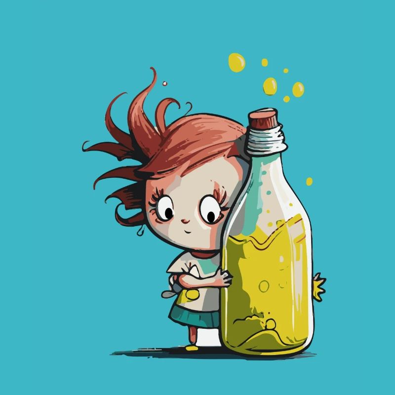 Illustration Comic Cute Kawaii Mädchen Flasche