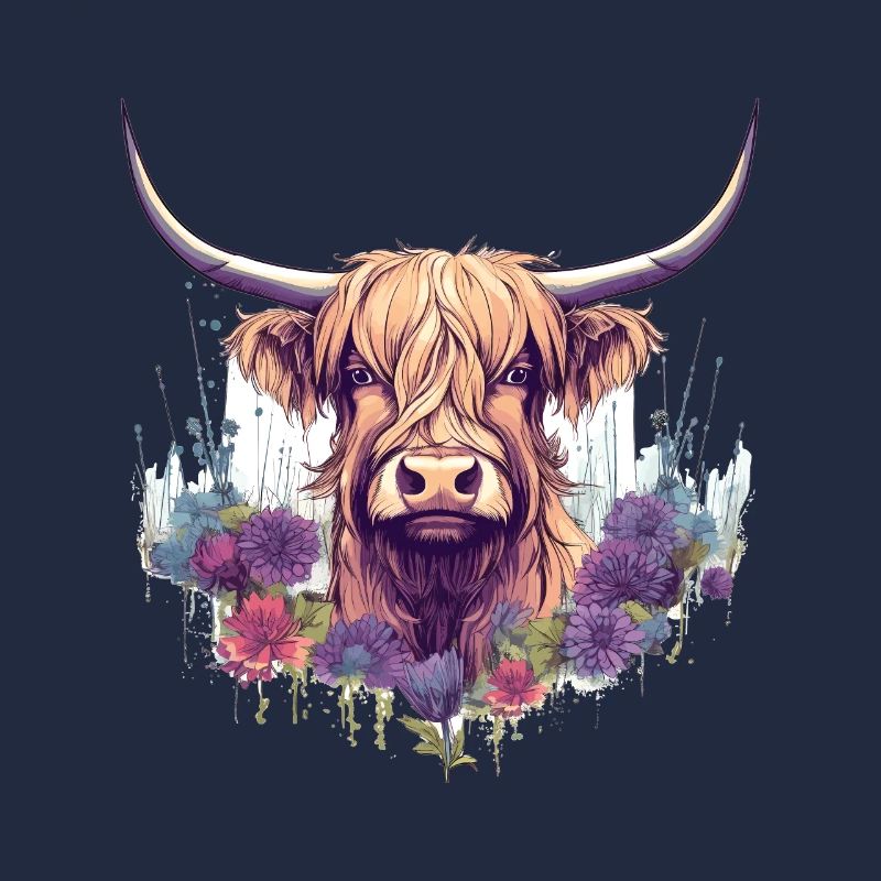 Rustic Scottish Highland cow landscape and