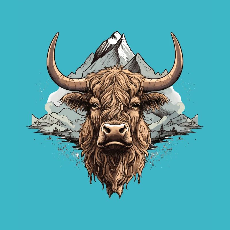 Rustic Scottish Highland cow landscape and