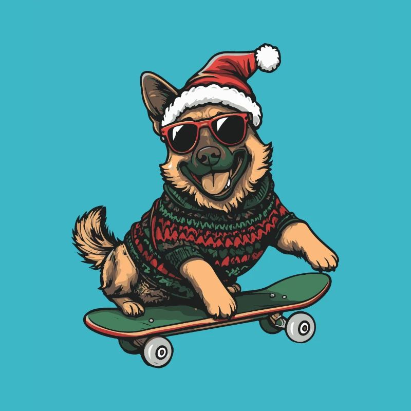 German Shepherd Hund Weihnachten Skateboard
