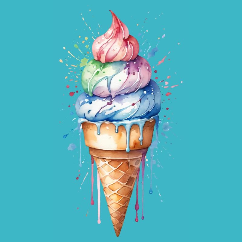 Rainbow Delight : Cornet de crème glacée à l’aquarelle