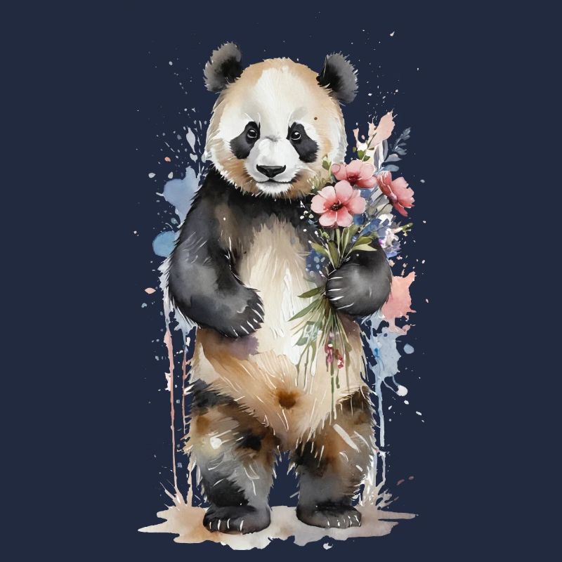 Gentil géant avec des fleurs - Aquarelle Panda