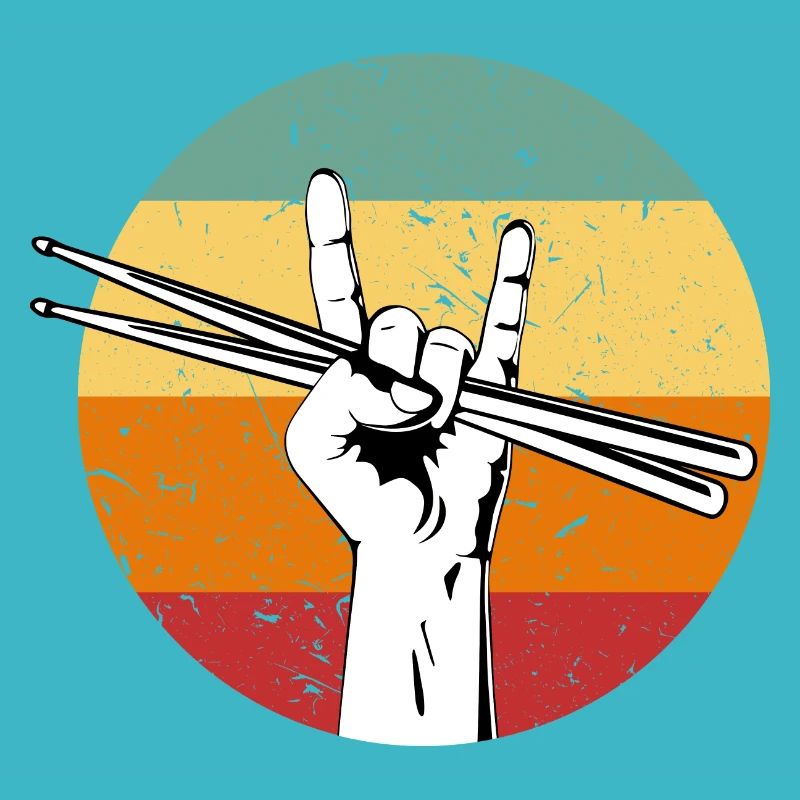 Rock Hand Zeichen Retro Drumsticks Drum Player