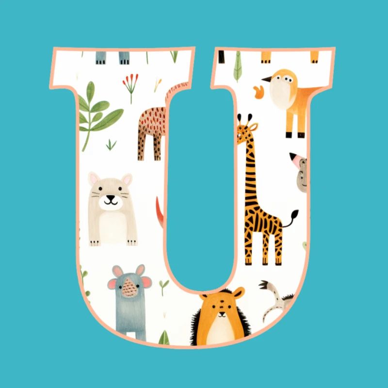 Buchstabe U, Monogramm, Tiermuster
