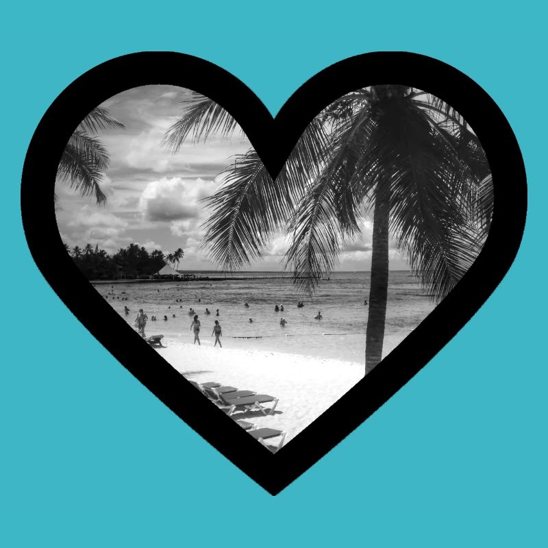 Beach with palm trees / black heart frame