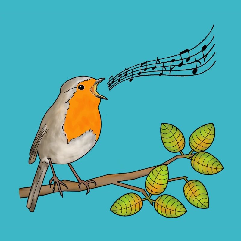 Robin chantant, notes de musique