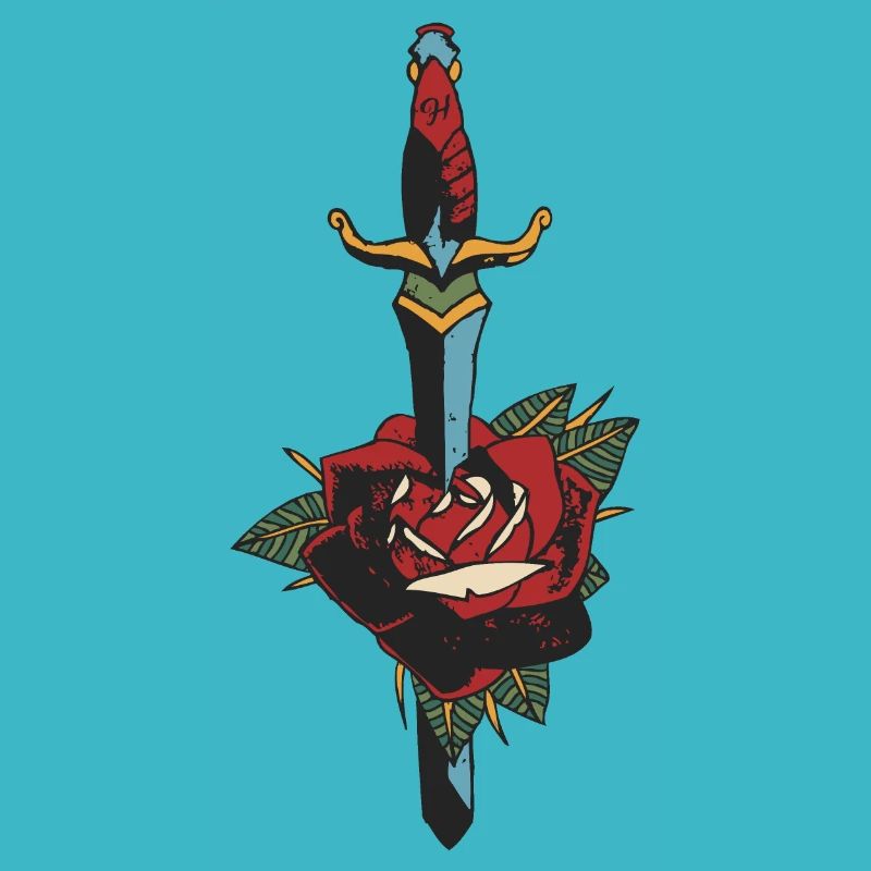 dague transperce rose fleur old school tattoo