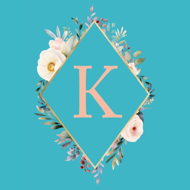 K Monogram, Floral, Boho