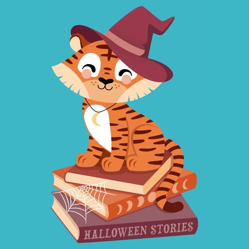 Tiger on Halloween Book Stack