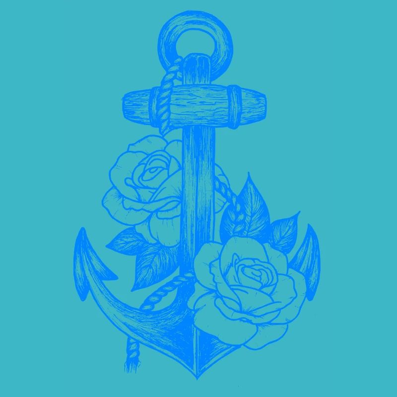 Anchors and roses (light blue)