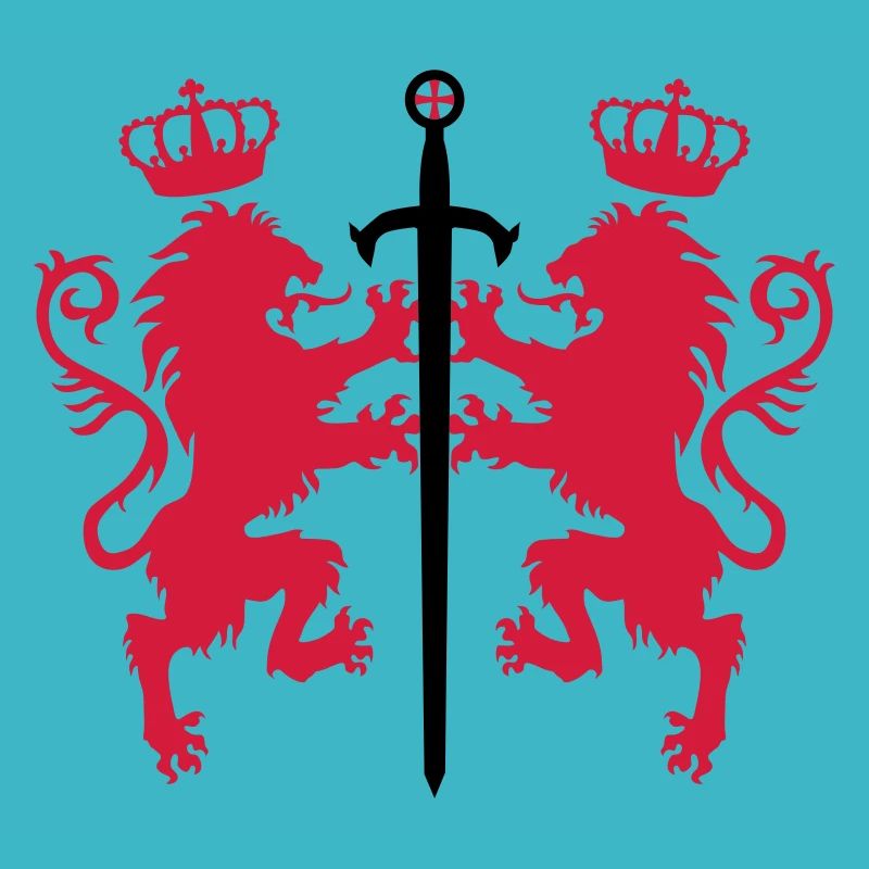 2 Loewen + sword crown heraldic animals 2c