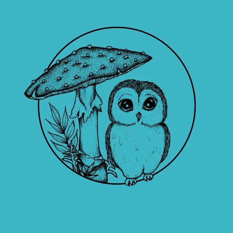 Hibou et champignons