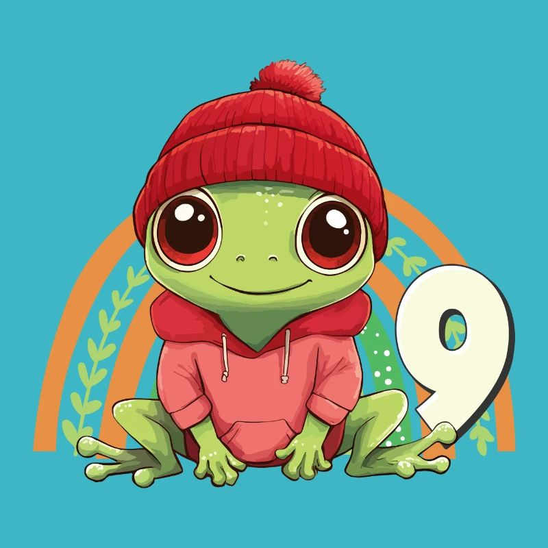 9th Birthday Frog Rainbow Cute Cute
