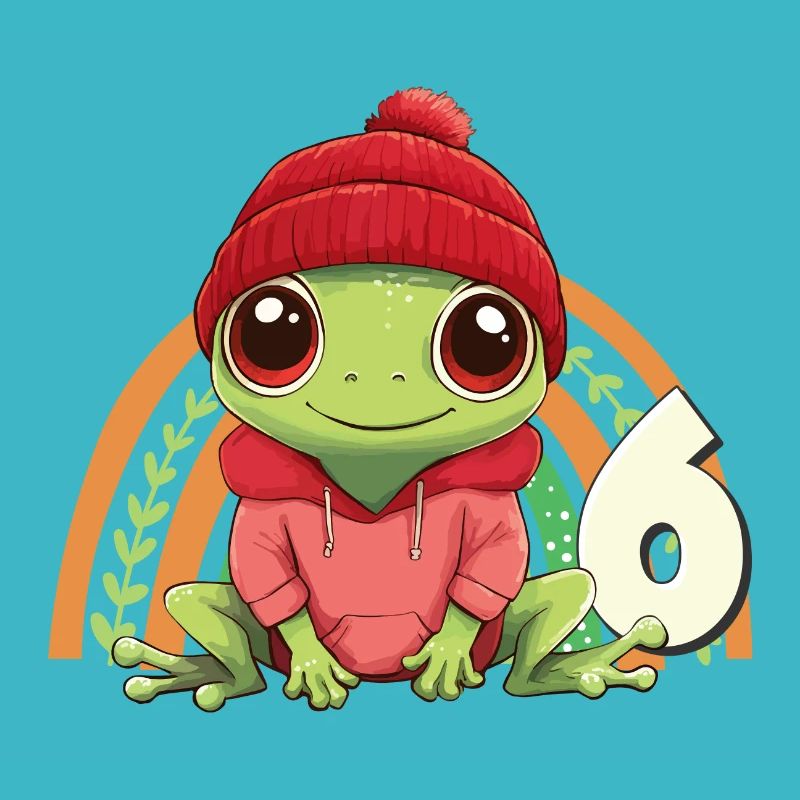 6th Birthday Frog Rainbow Cute Cute