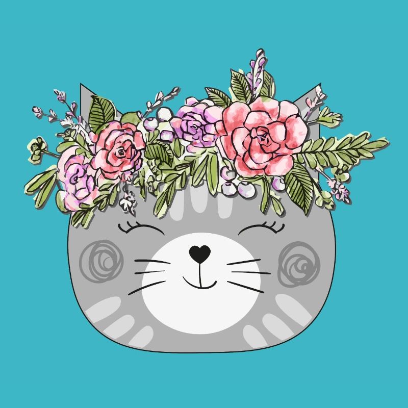 Flower Crown Cat Design - Chat avec couronne de fleurs