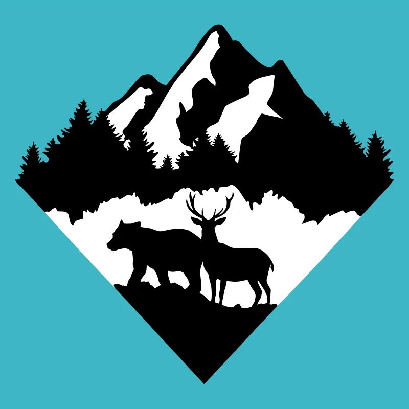 Mountain, forest, deer and bear - two-tone