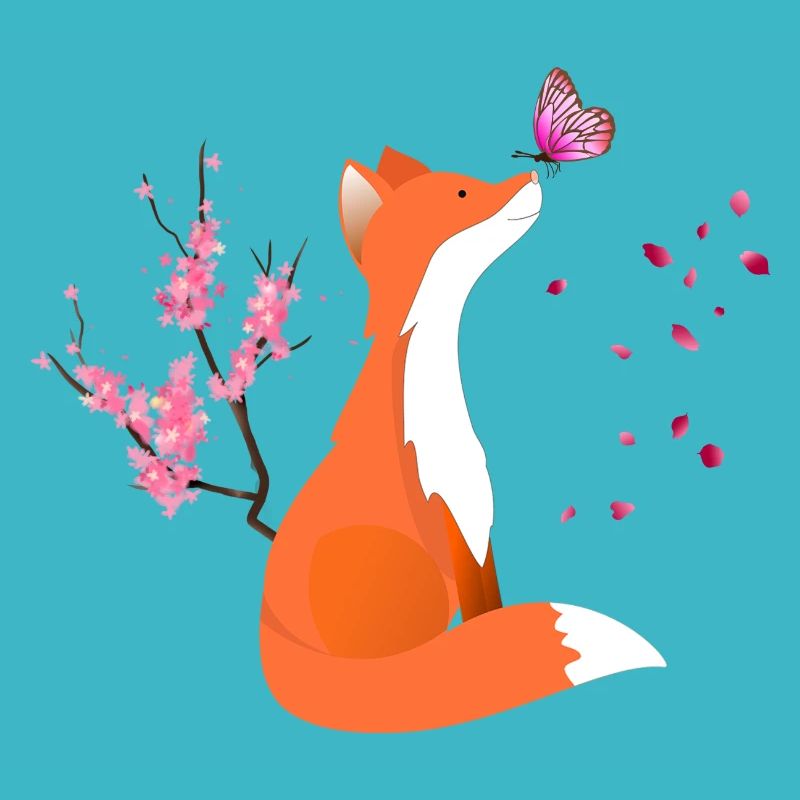 Fox animal renard avec des fleurs et le papillon