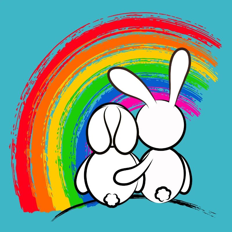 Lapins devant la Pride Arc-en-ciel