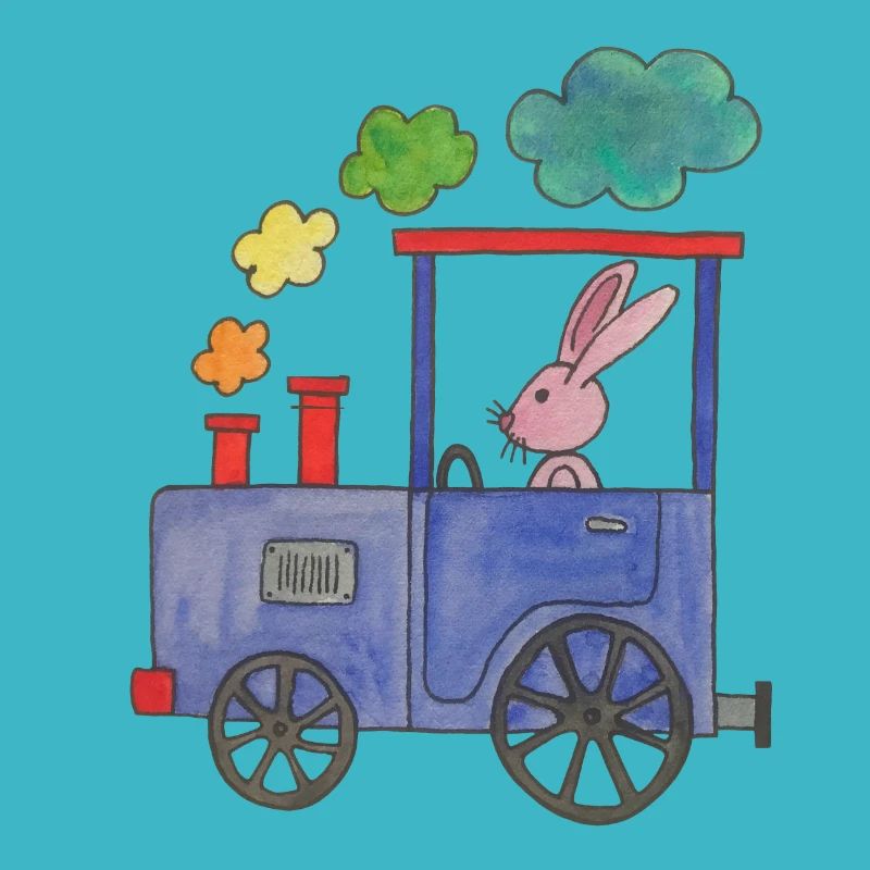 train arc-en-ciel coloré bit lapin rose