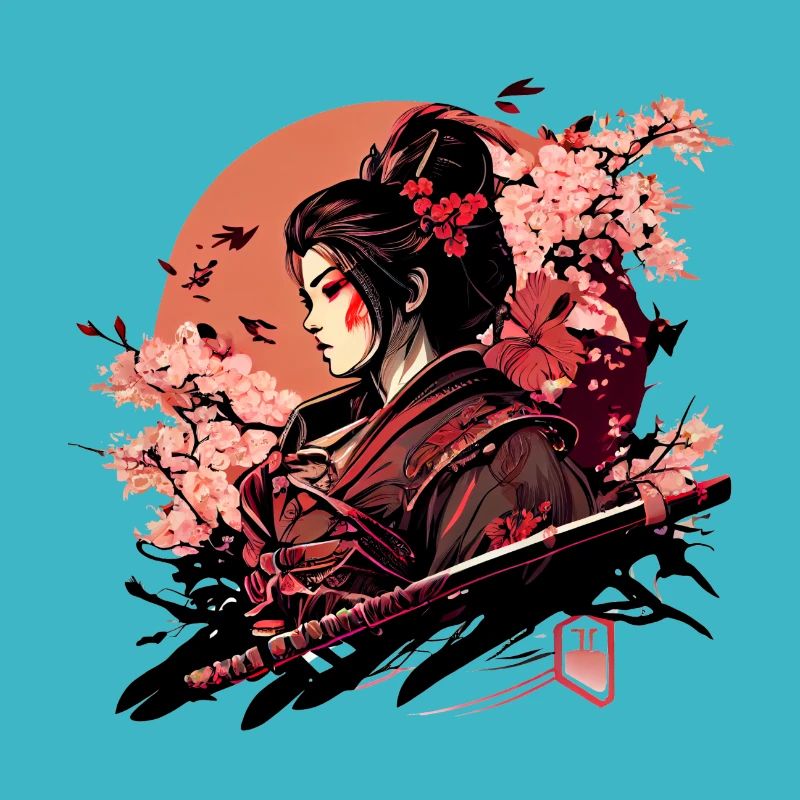 Beautiful warrior with cherry blossoms Sakura