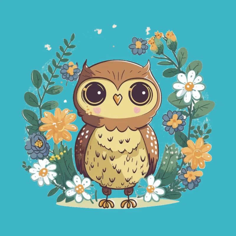 Hibou mignon dans la forêt de fleurs 8