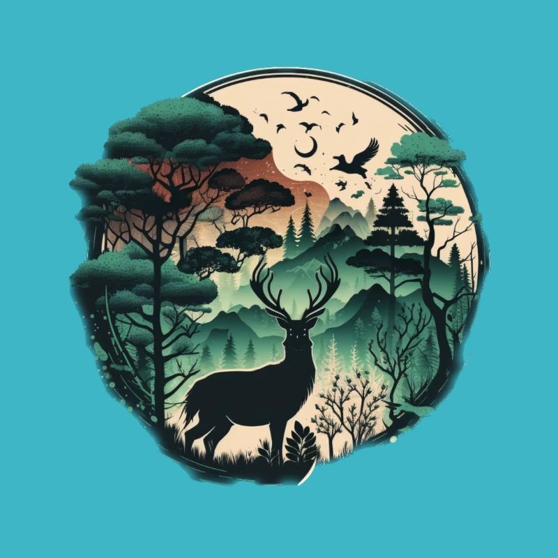Forêt avec cerfs